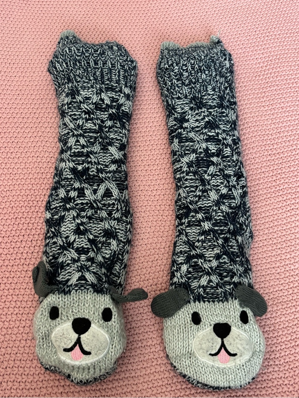 Dog face knit slipper socks
